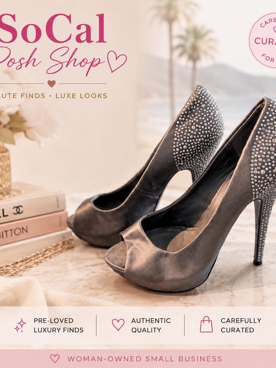 Steve Madden Shoes - Steve Madden Pewter Crystal-Accent Peep-Toe Heels Size 7